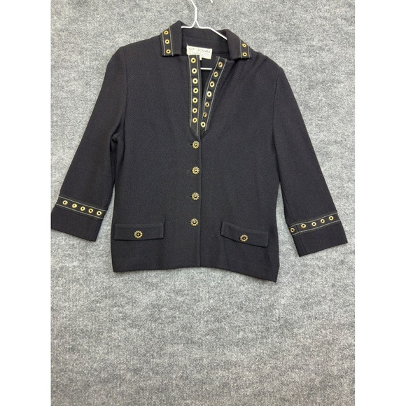 St John Collection by Marie Gray Knit Jacket Black Gold Button Detail Sz 4 - Picture 1 of 12